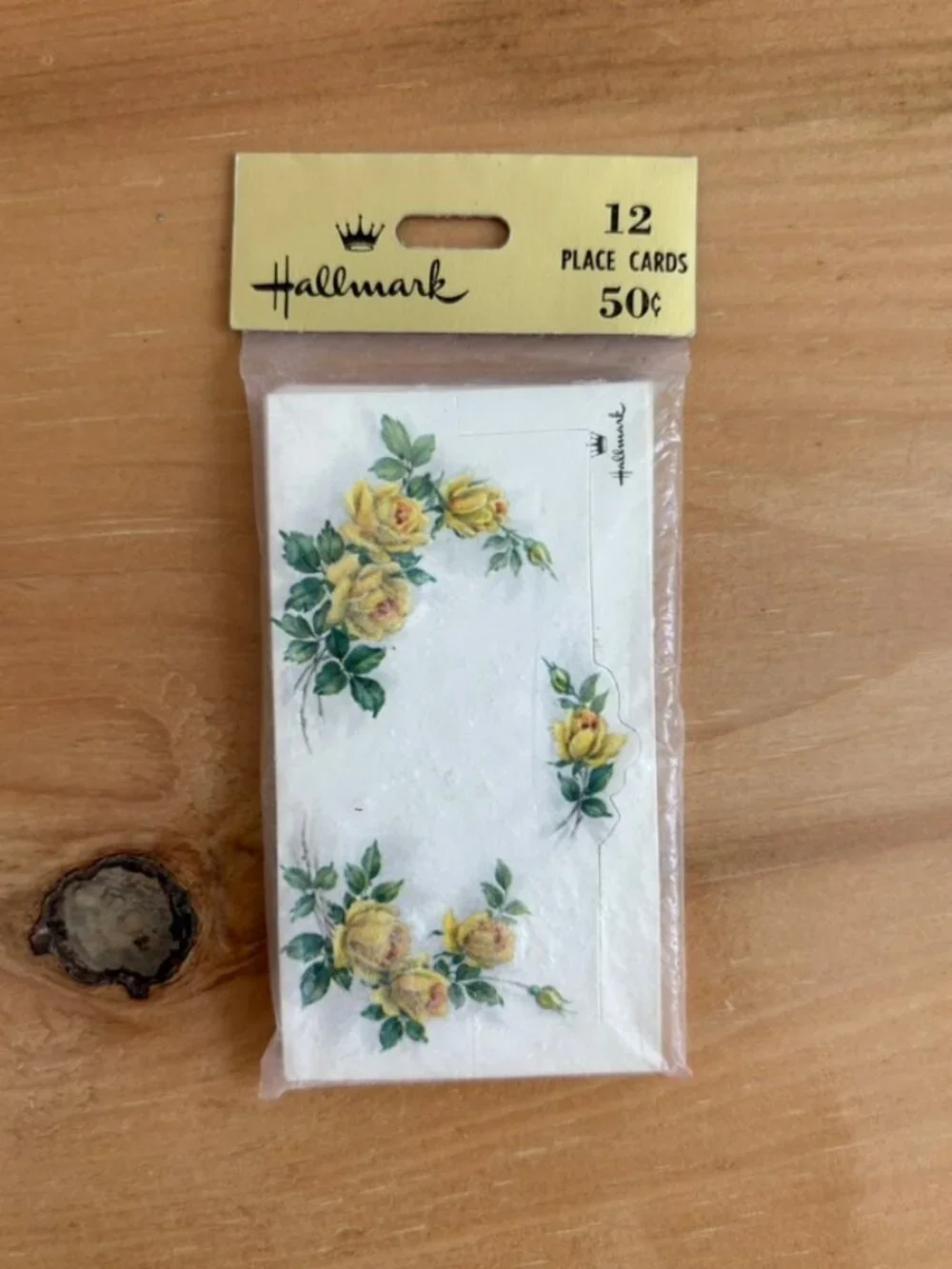 Vintage Hallmark floral place cards, featuring yellow roses in a set of 12 NOS